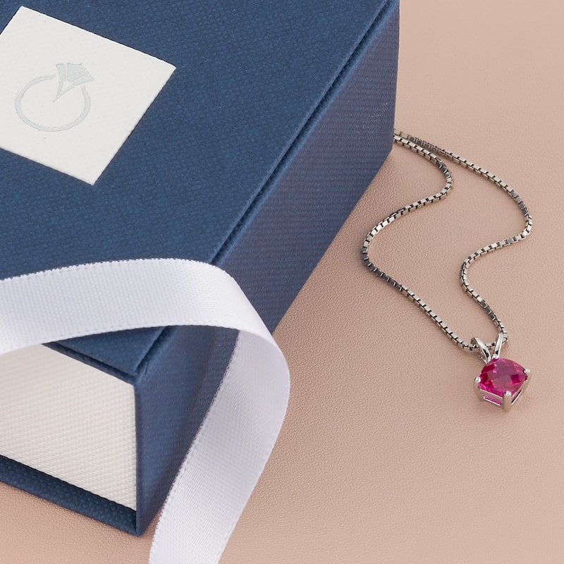 14k White Gold 1.11 ct Created Ruby Pendant Necklace