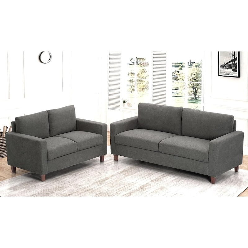 Miles 2 Piece Sofa and Loveseat Sets with Reversible Back Pillows Mid Century Modern Sofa - Grey