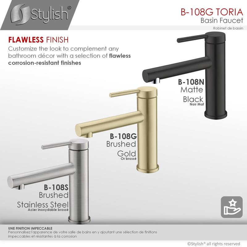 STYLISH Single Handle Modern Bathroom Basin Sink Faucet in Stainless Steel - Faucet Height: 6 3/8" Spout Height: 3 7/8"