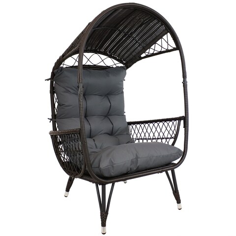Sunnydaze Shaded Comfort Wicker Outdoor Egg Chair with Legs - 56.5 Inches H