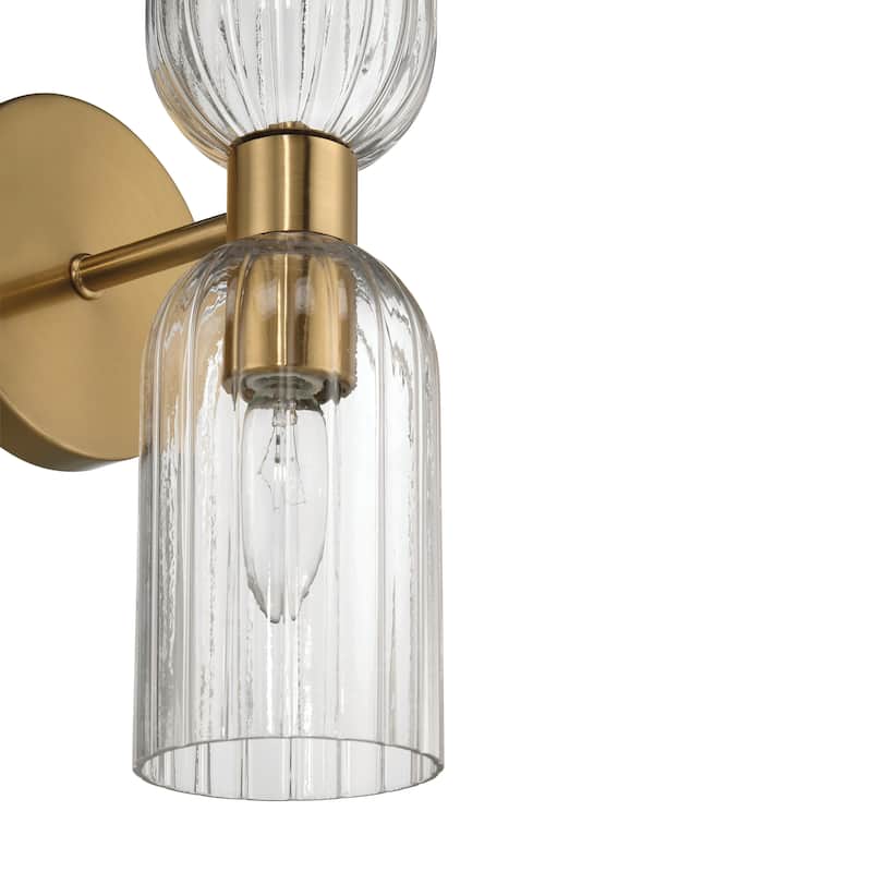 Josephine Metal and Clear Ribbed Glass Wall Light - 4.8"L x 6.0"W x 11.5"H