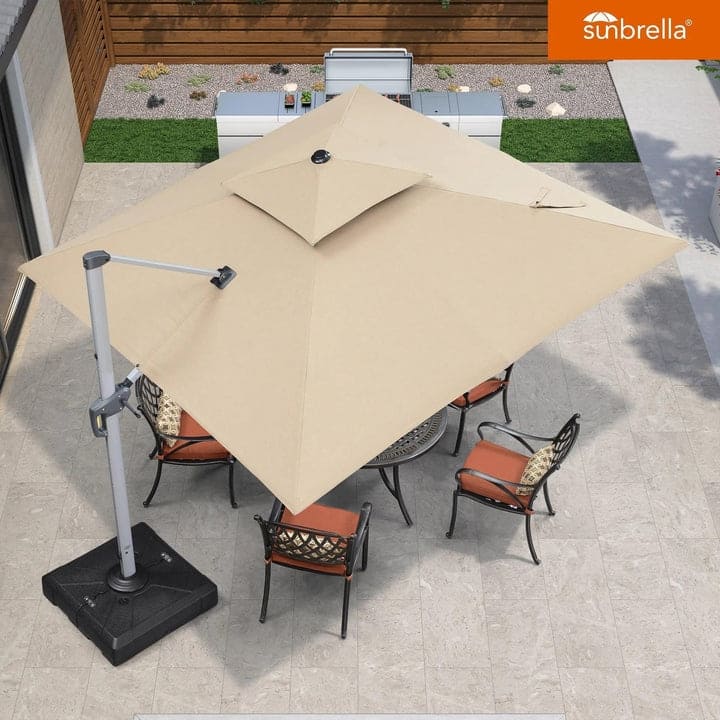 PURPLE LEAF 10/12 ft Square Sunbrella Patio Cantilever Umbrella with Base