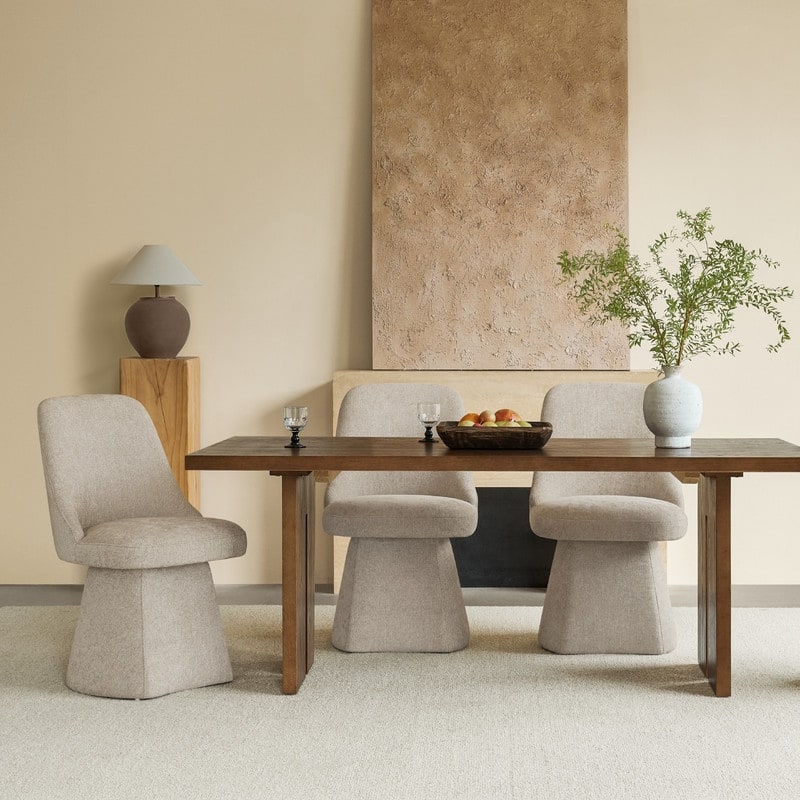 Anna Upholstered Swivel Armless Dining Chair for Kitchen Living Room - Set of 3 - Khaki