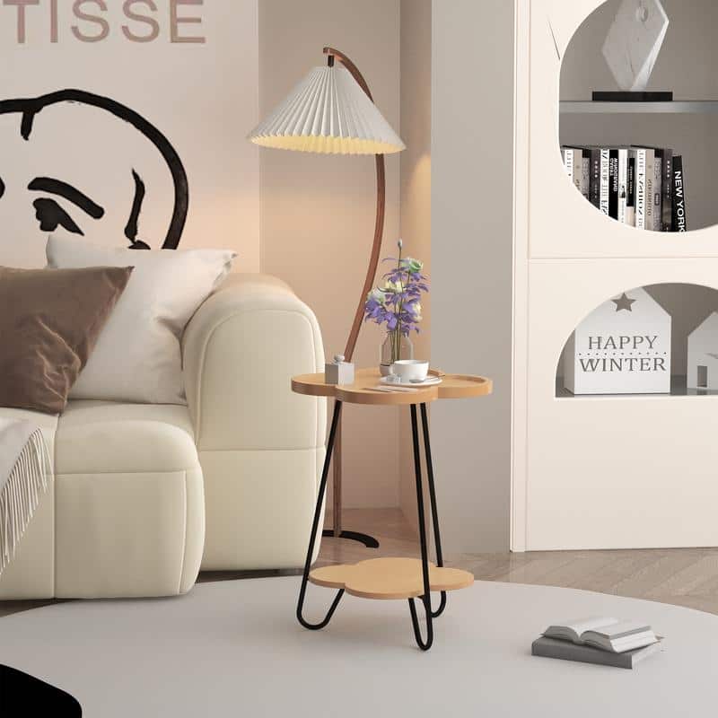 Petal Design Round Side Table with Shelf