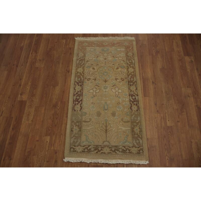 Hand Knotted Oriental 100% Wool Carpet Traditional All-Over Beige & Ivories Ziegler Area Rug - 3' 9'' X 2' 0''
