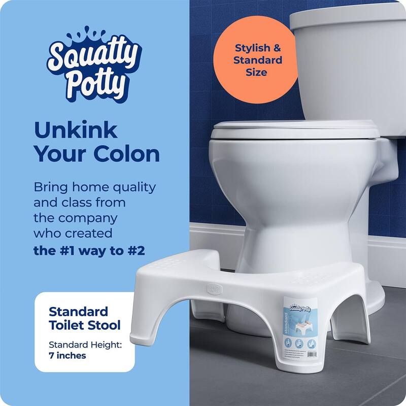 Squatty Potty Standard 7 Inch Toilet Stool, White, Durable Plastic Bathroom Squatting Poop Stool for Potty Assistance - White