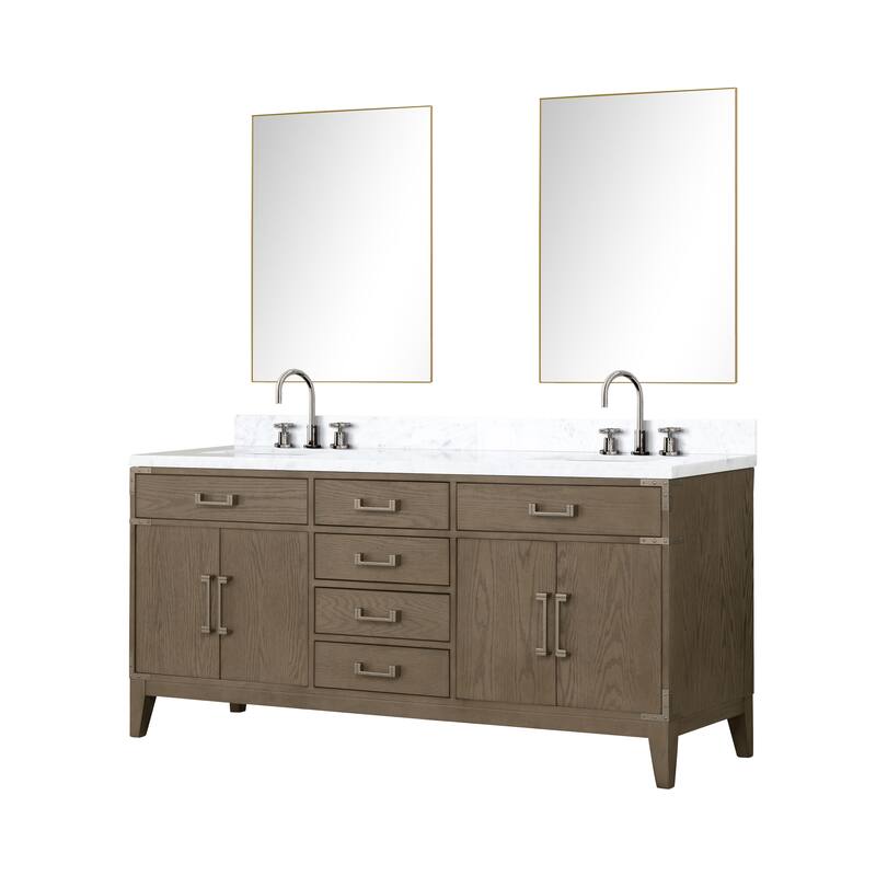 Lexora Laurel Bath Vanity, Carrara Marble Top, Faucet Set, and Mirror