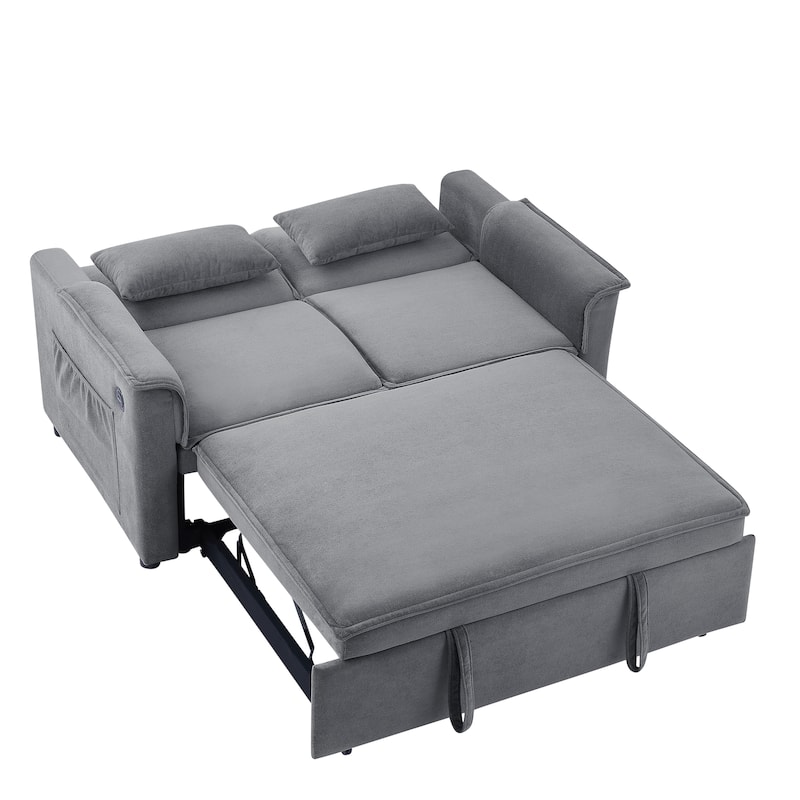 Fabric Convertible Sleeper Sofa Bed, Pull Out Sofa Bed with Adjustable Backrest, Leisure Sofa with 2 Lumbar Pillows