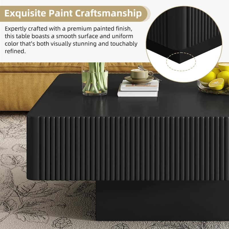 31.6" Modern Elegant Square Fluted Coffee Table with 7.1" Thick Tabletop