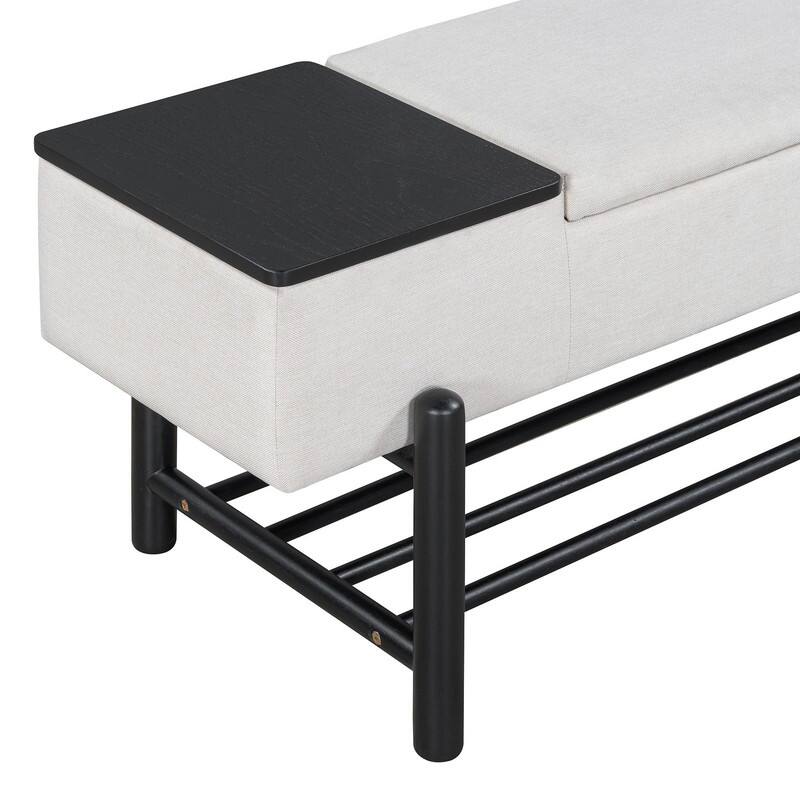 Modern 47.2" Upholstered Storage Bench with Hidden Compartment for Entryway and Living Room