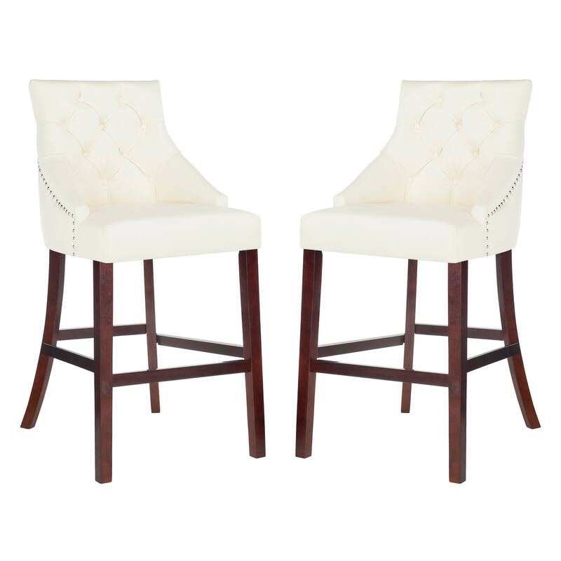SAFAVIEH Clara 30-inch Tufted Wing Back Bar Stool (Set of 2) - 22.5" x 25" x 45" - 23Wx25Dx45H
