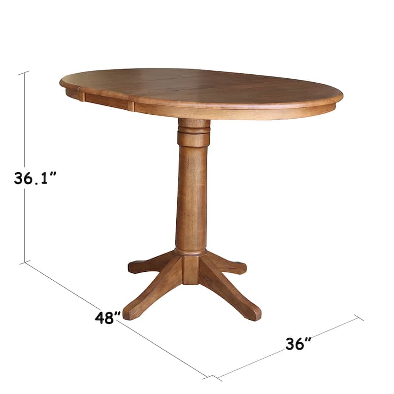 36" Round Wood Extension Dining Table with 2 Counter Height Bar Stools - N/A