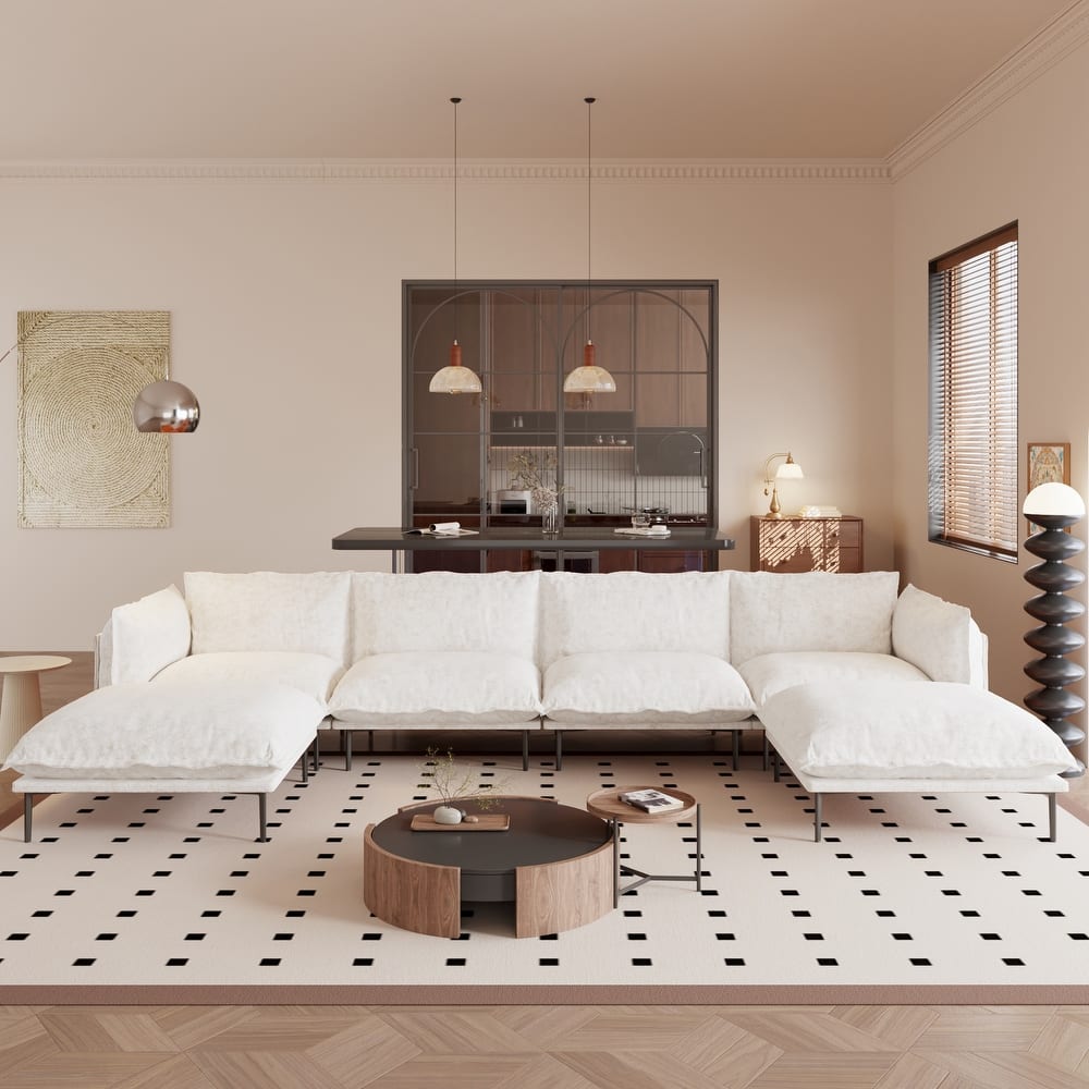 147" U-Shaped Modular Sectional Sofa Couch for Living Room Chenille Cloud Couches 4 Seater with 2 Ottoman