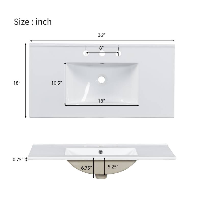 Bathroom Vanity with Ceramic Sink, Bathroom Cabinet with 2 Glass Door and 3 Drawers, Vanity Set with Adjustable Shelf