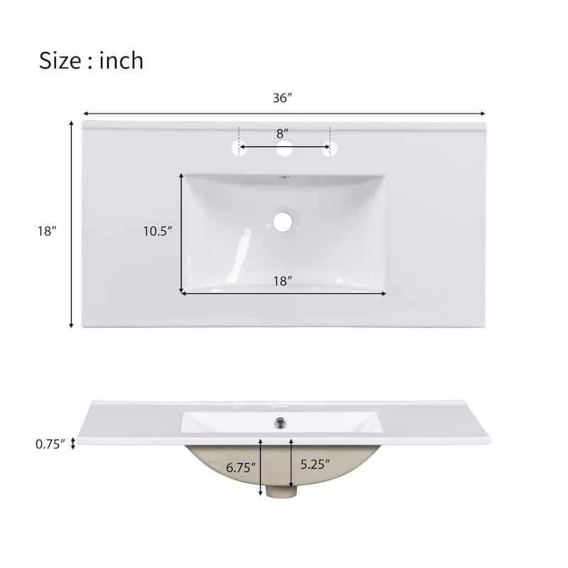 Roomfitters 36" Bathroom Vanity with Two Soft Close Doors, Adjustable Shelves and Three Drawers