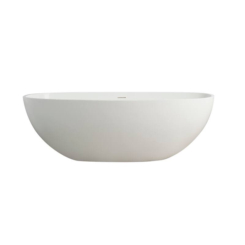 Solid Surface Freestanding Flatbottom Soaking Bathtub in Matte White