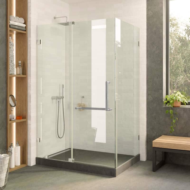 Fine Fixtures Frameless Glass Shower Enclosure - Tempered Glass - 40" x 28" - Polished Chrome