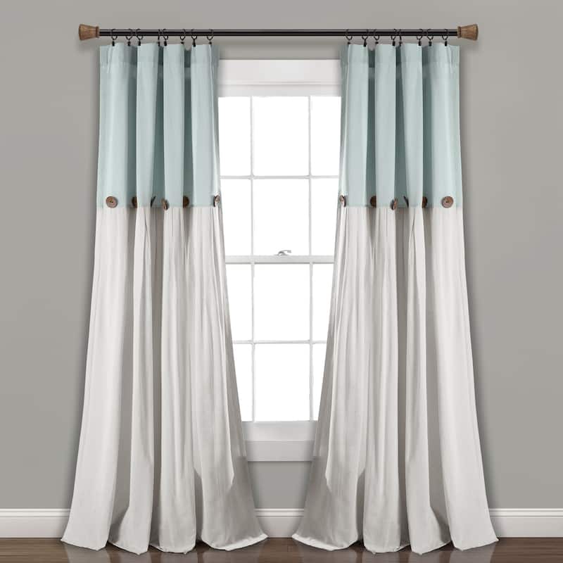 Lush Decor Linen Button New Window Curtain Single Panel - 108" x 40" - Blue