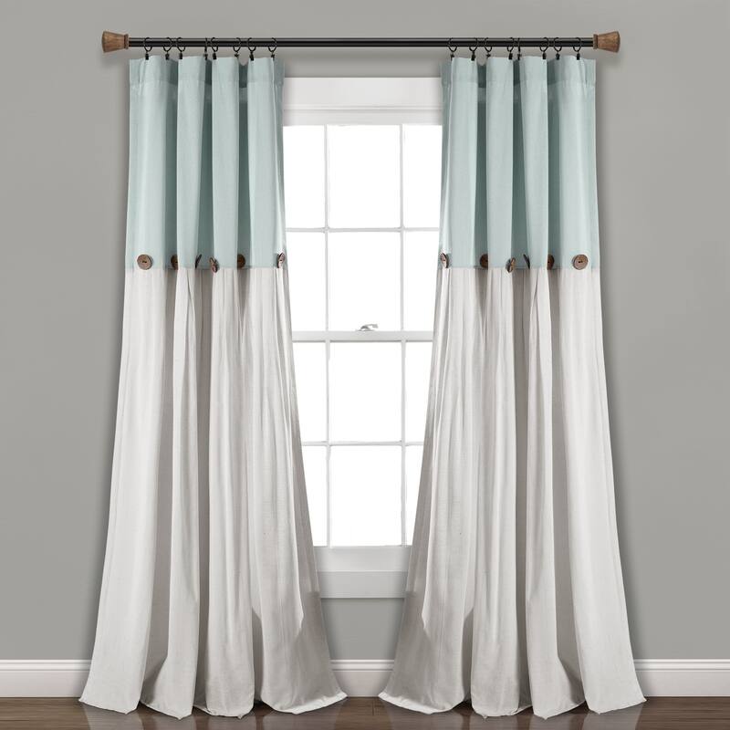 Lush Decor Linen Button Single Panel Window Curtain - 84"L x 40"W - Blue/Off-White
