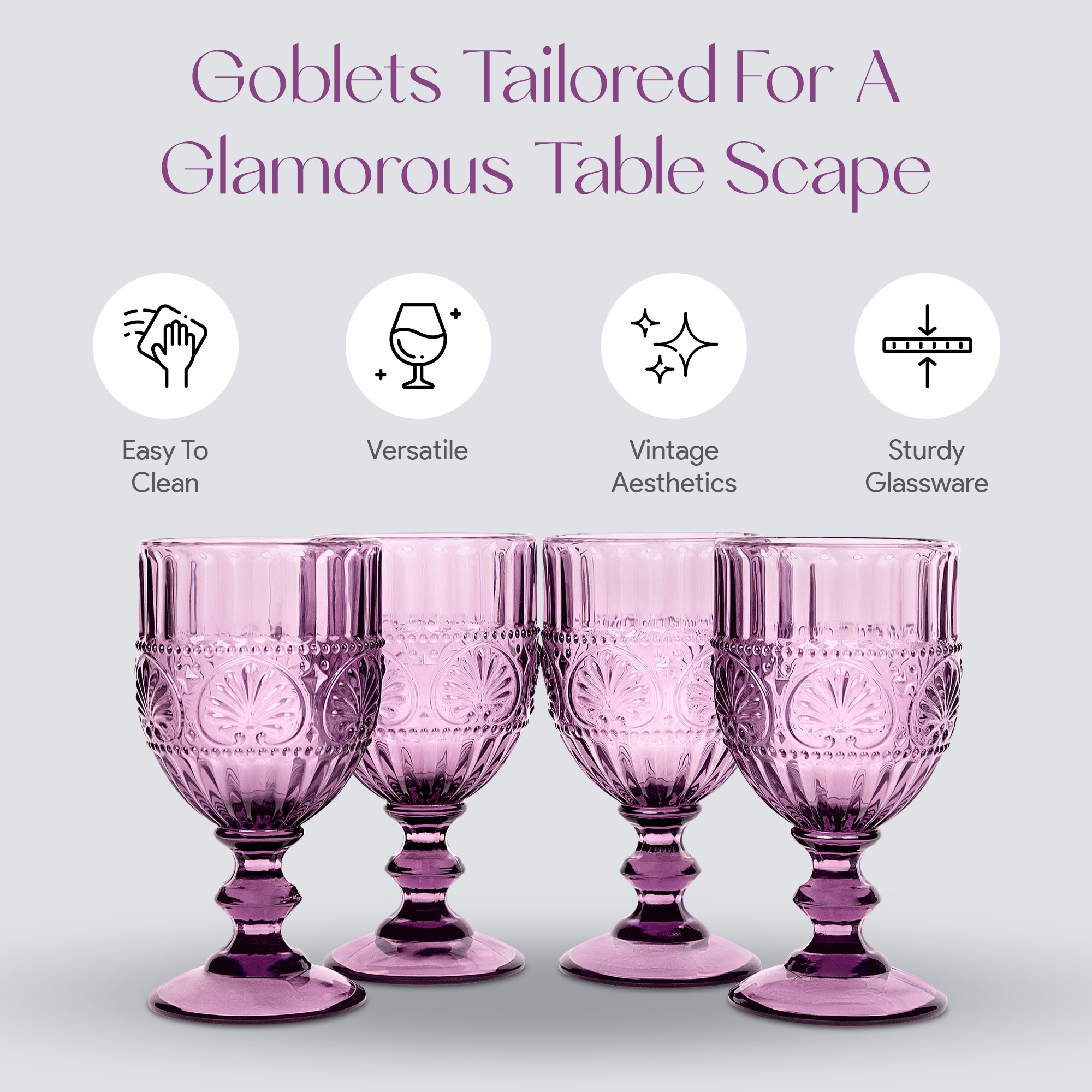 Set of 4 Vintage Purple Wine Glasses 12 oz - Bed Bath & Beyond - 38285216