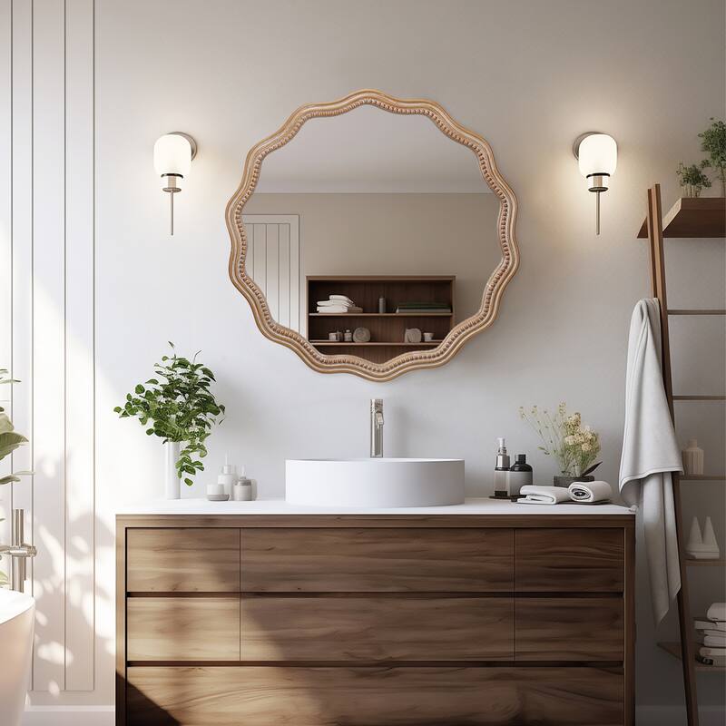 23.62 inches Wood Round Wavy Wall Mirror
