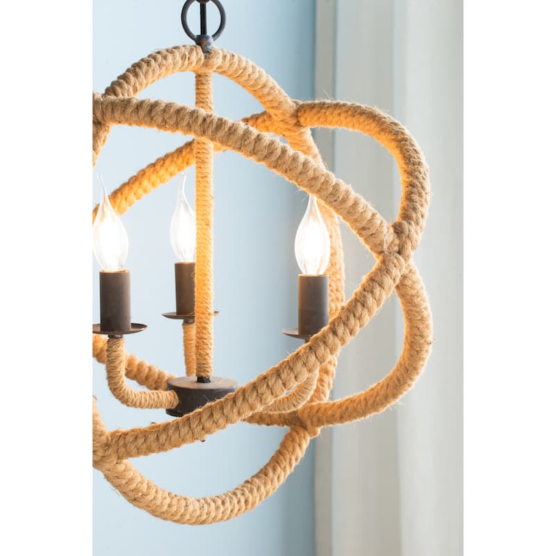 3- Light Farmhouse Chandelier, Rope Chandelier Globe Hanging Light Fixture with with Adjustable Chain, Bulb Not Included