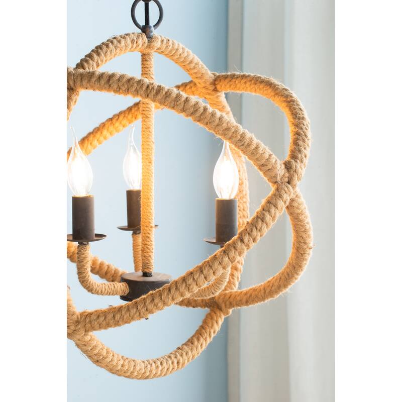 Globe Hanging Light Fixture with with Adjustable Chain for Kitchen Dining Room, Rope Chandelier 3-Light Pendant Light Fixture