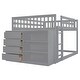 preview thumbnail 34 of 58, Wooden Floor Bunk Bed Frame with Storage Drawers, 3 Shelves, Full-length Guardrail and Reversible Ladder for Kids, Teens