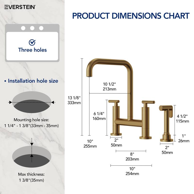 2-Handle Deck Mount Kitchen Faucet 2-Hole Bridge Kitchen Faucet with Side Sprayer