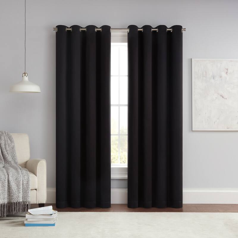 Eclipse Solid Thermapanel Grommet Energy Saving Room Darkening Curtain Panel - Black - 54x63