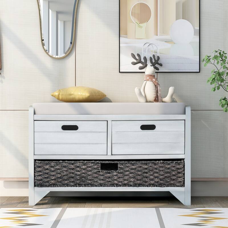 Nestfair Storage Bench Entryway Bench with Removable Basket and 2 Drawers