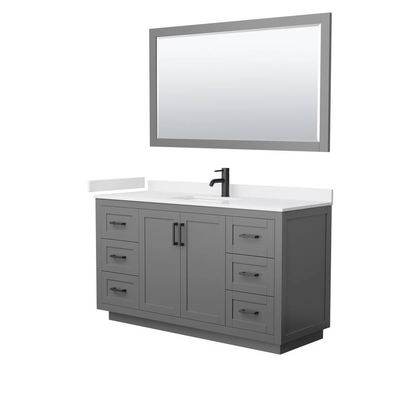 Miranda Bathroom Vanity Set, Cultured Marble Top, 58-Inch Mirror - 60-Inch Single - Dark Gray, Black Trim, White Cultured Marble Top