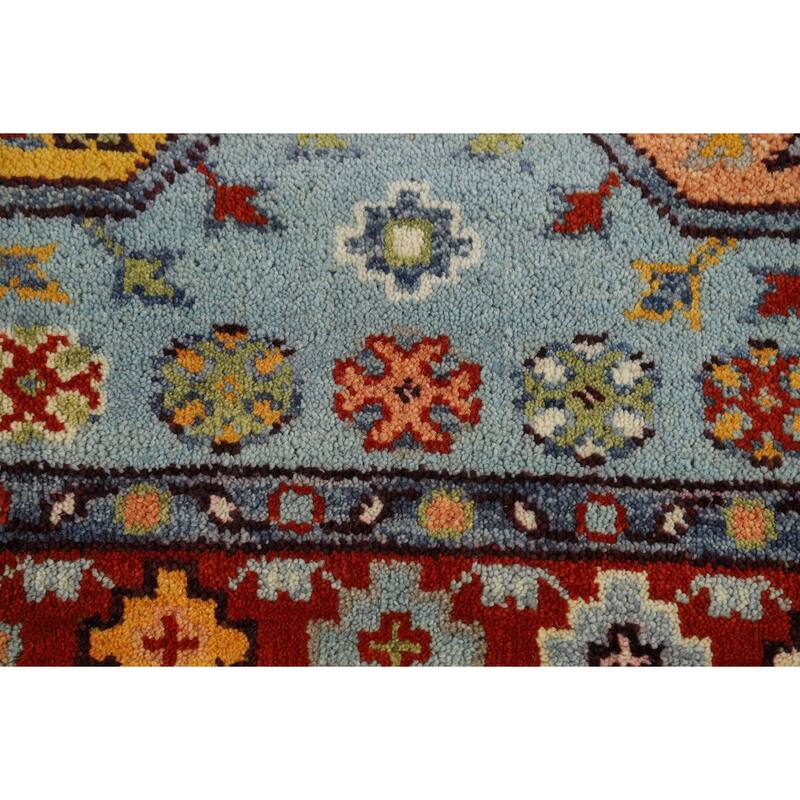 Geometric Blue Khotan Indian Area Rug Handmade Wool Carpet - 7'11"x 9'10"