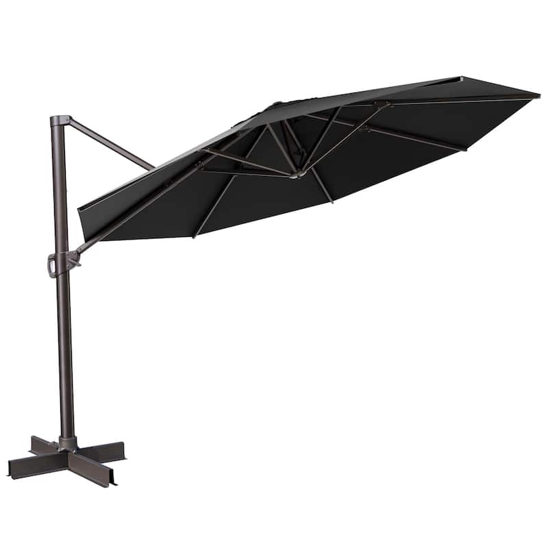 Crestlive Products 11.5ft Round Cantilever Patio Umbrella with 7-position Adjustment and 360-degree Rotation