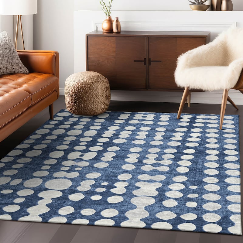 Machine Washable Indoor/ Outdoor Chantille Dots Abstract Rug