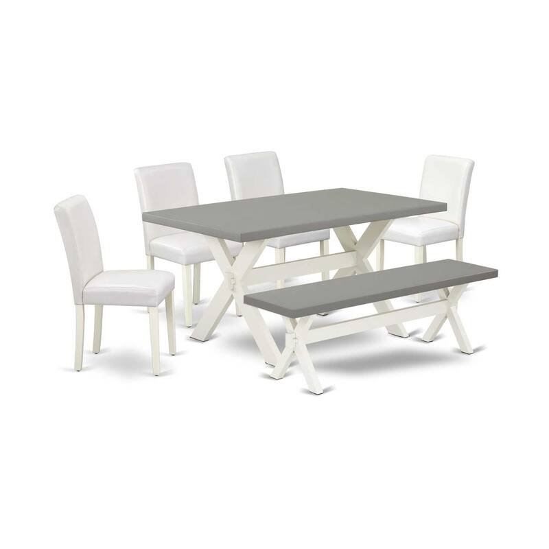 HomeStock 6-Pc Natural Oak Finish Solid Wood Top dining Table with 1-Bench and 4-Chairs