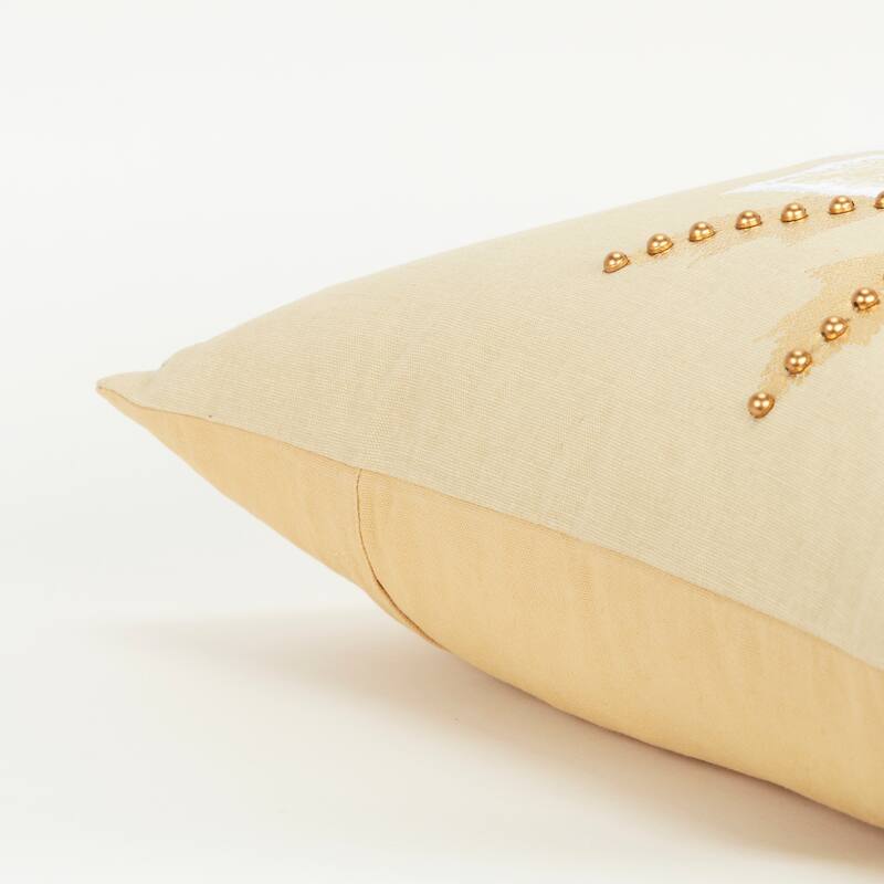 Rizzy Home Natural/Gold Poinsettia Leaves Throw Pillow