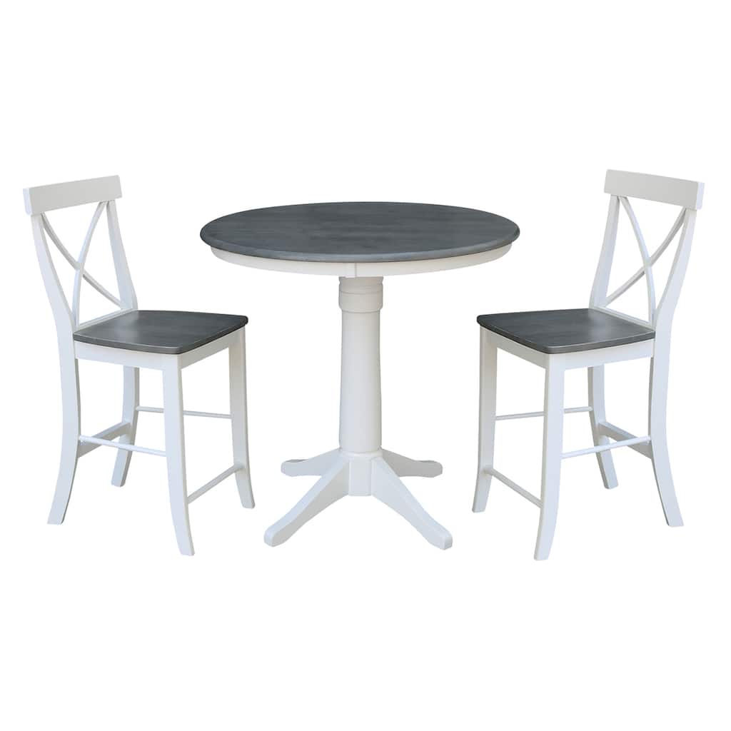 36" Round Pedestal Gathering Height Table With X-Back Counter Height Stools