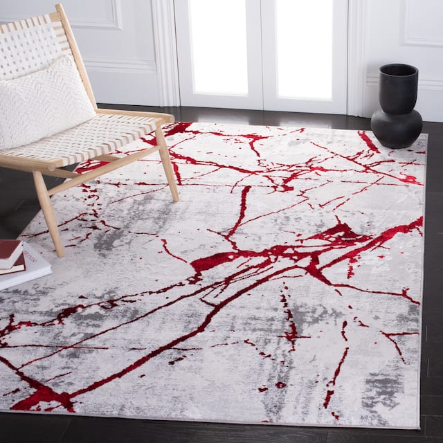 SAFAVIEH Amelia Fietje Modern Abstract Distressed Rug - 6' x 9' - Grey/Red
