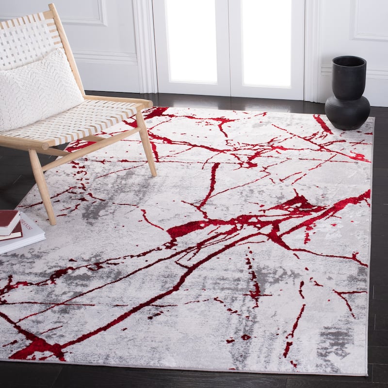 SAFAVIEH Amelia Fietje Modern Abstract Distressed Rug - 9' x 12' - Grey/Red