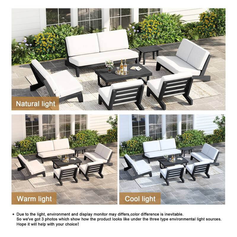 Casual Teak Wood Large 7-Piece Outdoor Patio Conversation Set