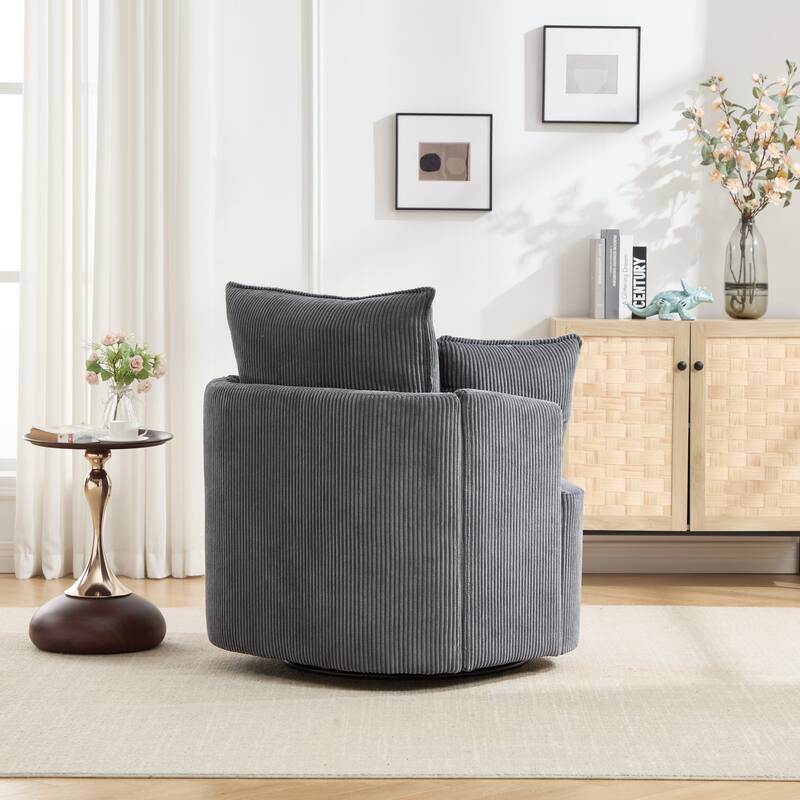 GDFStudio - Thaddeus Swivel Chair in Solid Wood Frame with 360° Metal Base.