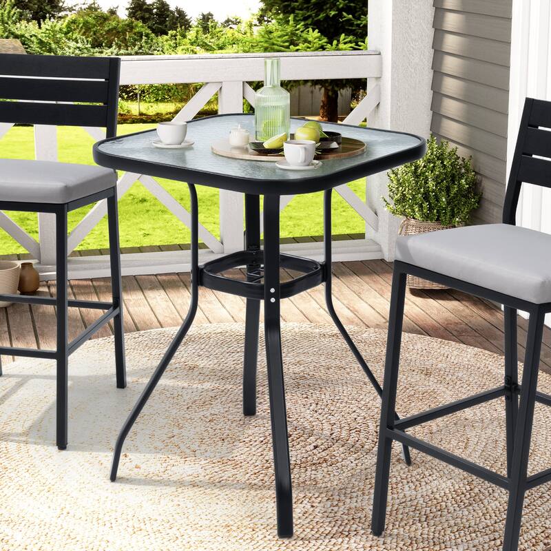Outdoor Patio Dining Bar Height Table Bistro Table with Umbrella Hole Glass Bar Table Coffee Table