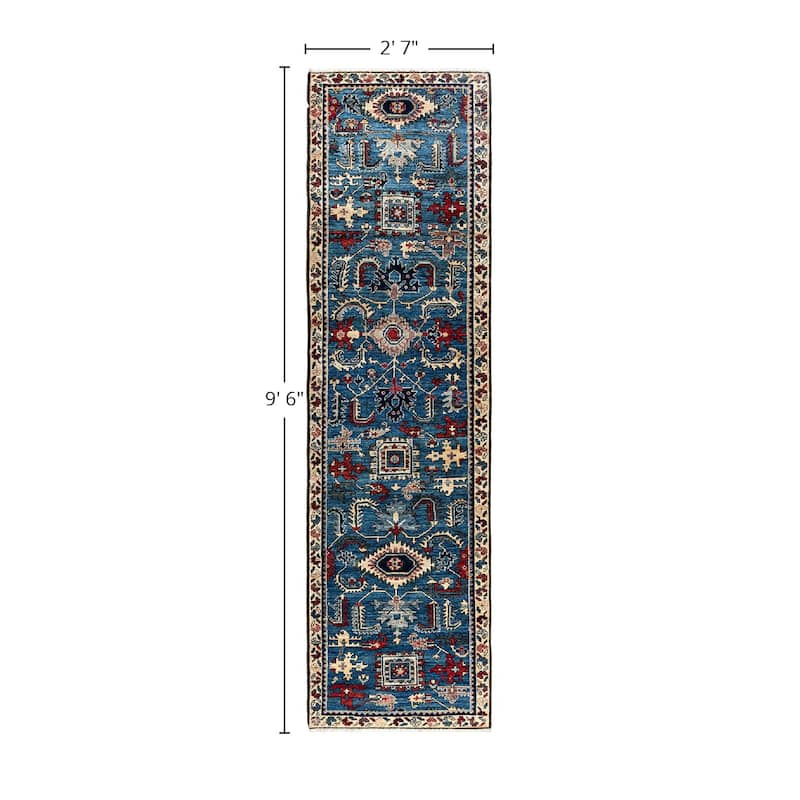 Serapi One-of-a-Kind Hand-Knotted Runner Rug - Light Blue, 2' 7" x 9' 6" - 2' 7" x 9' 6"