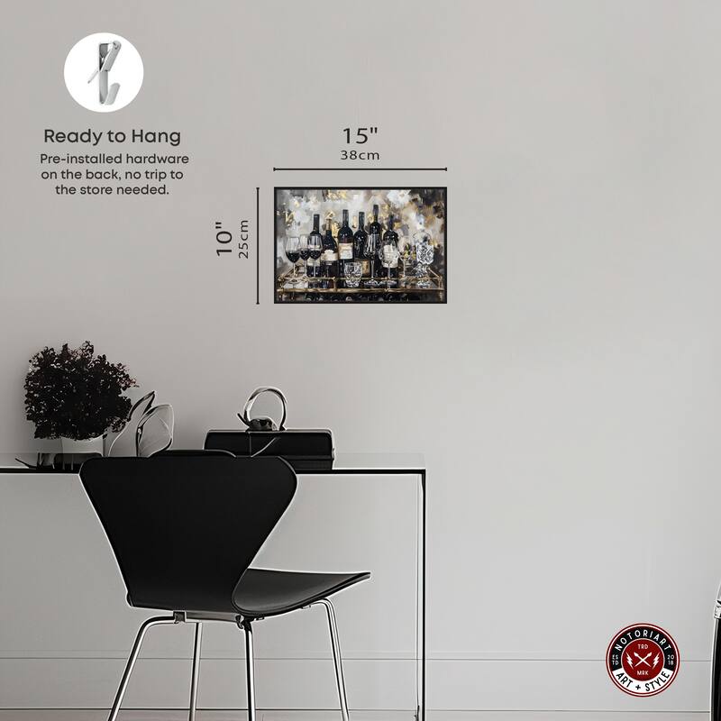 Notoriart Now Serving Champagne Framed Bar Cart Art For Men