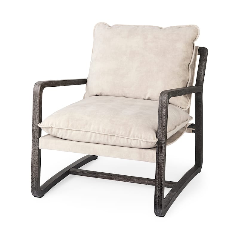 Brayden Light Brown Wood w/ Beige Fabric Seat Accent Chair - 28.3L x 34.1W x 35.0H - Dark Brown