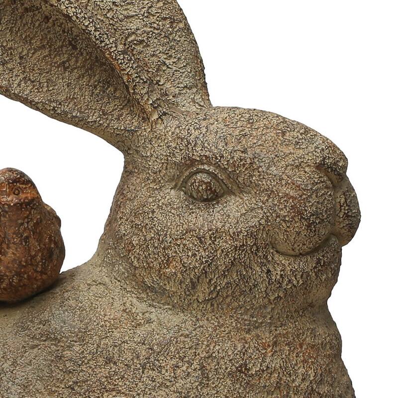 Decorative Resting Rabbit with Birds Figurine