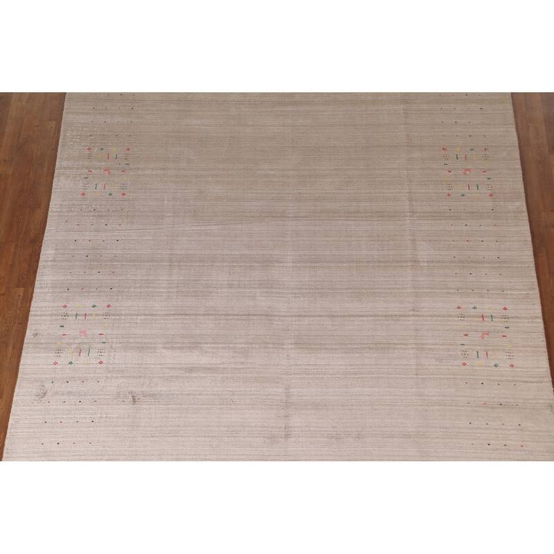 Beige Gabbeh Area Rug Hand-Knotted Wool Carpet - 7'9" x 9'8"