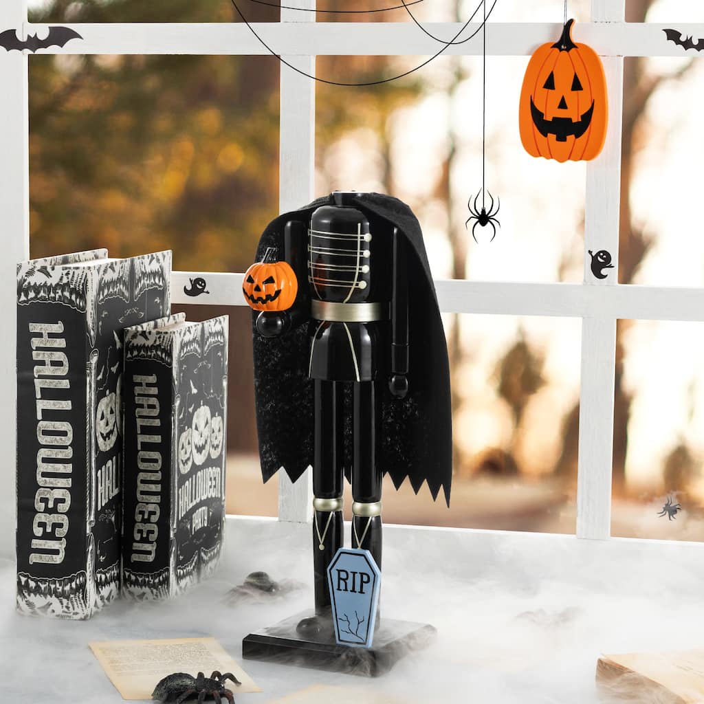 Glitzhome 14.5"H Wood Halloween Headless Horseman Nutcracker with Ornament