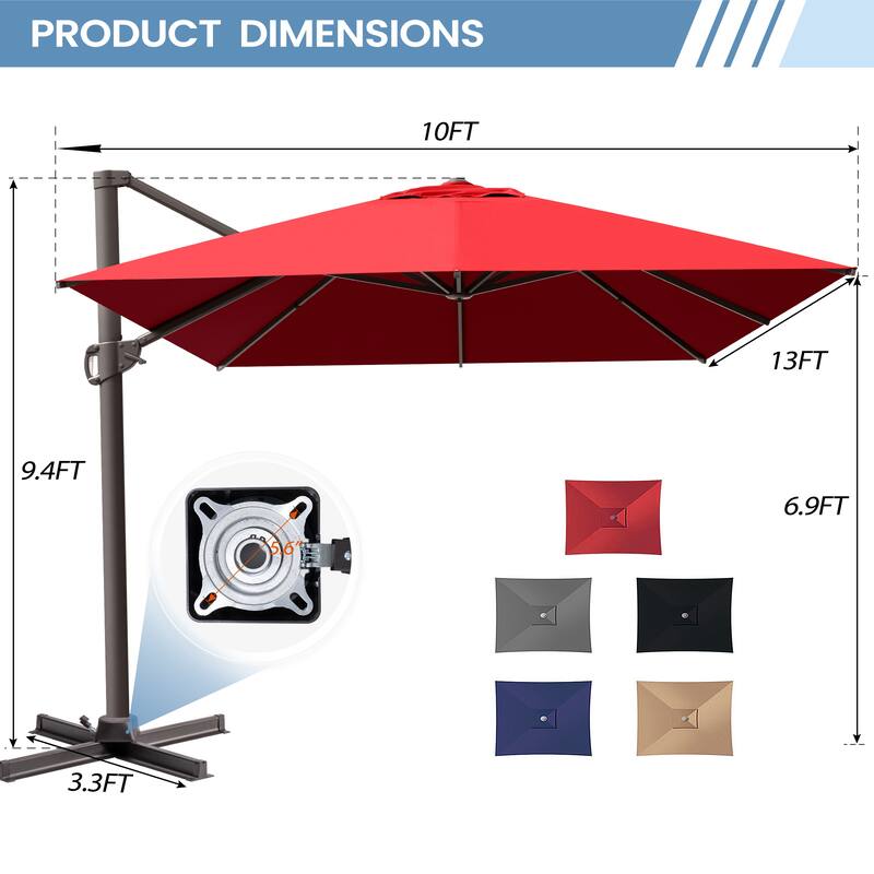 10x12.5 FT Outdoor Patio Cantilever Umbrella 360 Degree Rotation